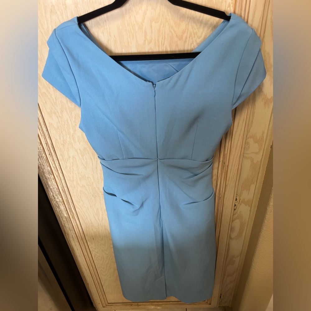 Adrianna Papell Ruched Sheath Dress Sky Blue Sz 10 Office Cocktail Fitted - Picture 2 of 16